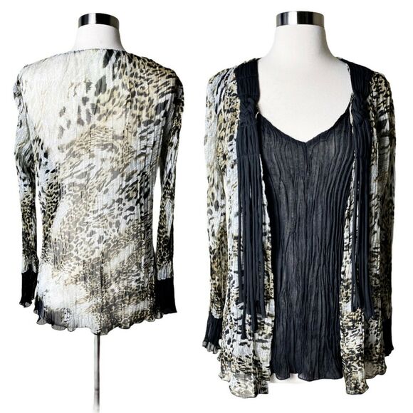 ARATTA Silk Jacket Top Silent Journey Animal Print Crinkle Mixed Media Medium
